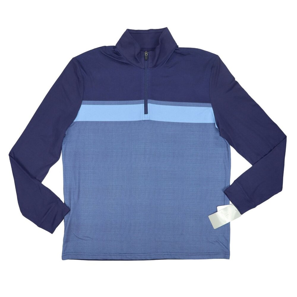 PGA Tour Chest Stripe Ombre 1/4 Zip Men's Golf Polo Shirt NWT True Navy / Blue